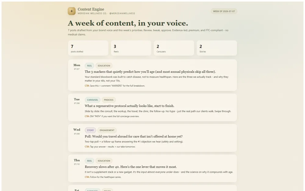 Content board - demo data, fictional business